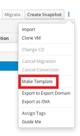 The More Actions drop-down list expanded to display the Make Template option, as described in the preceding text.