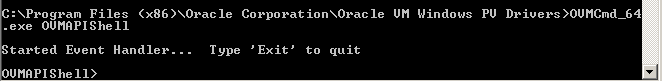 This figure shows a screenshot of the ovmcmd shell inside a 64-bit Windows VM.