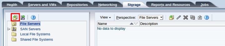 This figure shows the Discover File Server icon in the Storage tab.