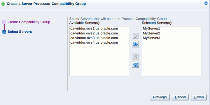 This figure shows the Select Servers step of the Create a Server Processor Compatibility Group wizard.
