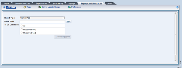 This figure shows the Reports and Resources tab with the Reports subtab displayed.