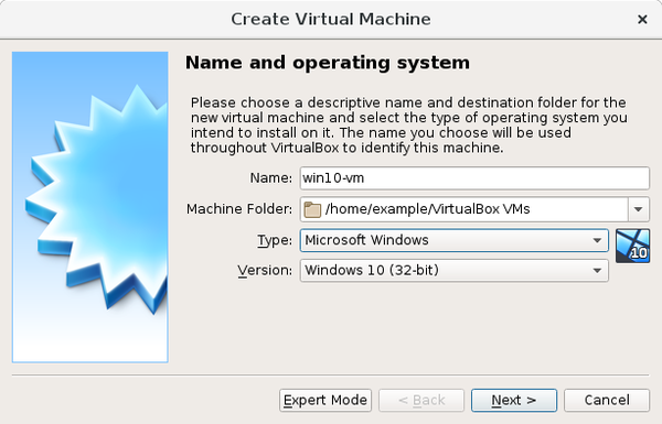Creating a New Virtual Machine: Name and Operating System