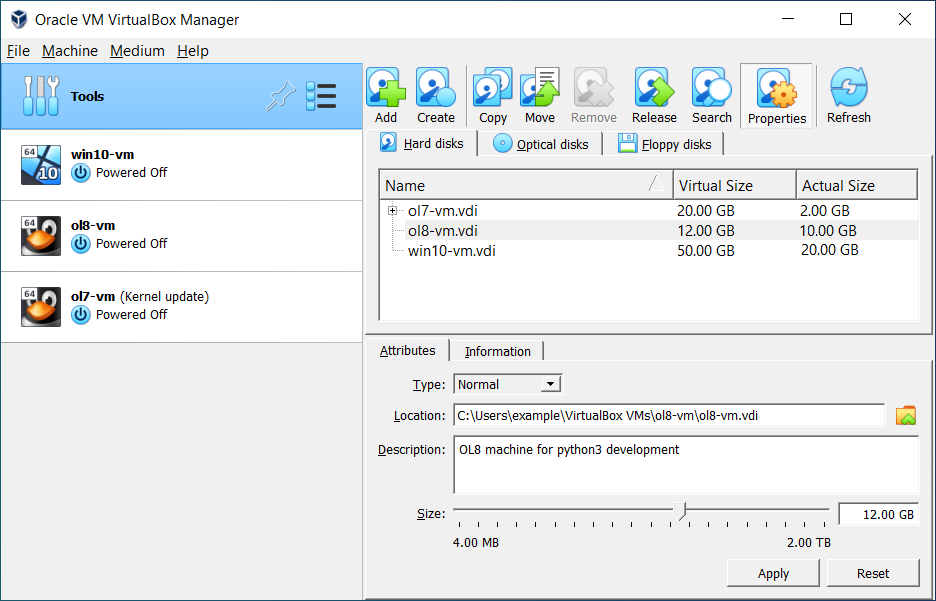The Virtual Media Manager, Showing Hard Disk Images