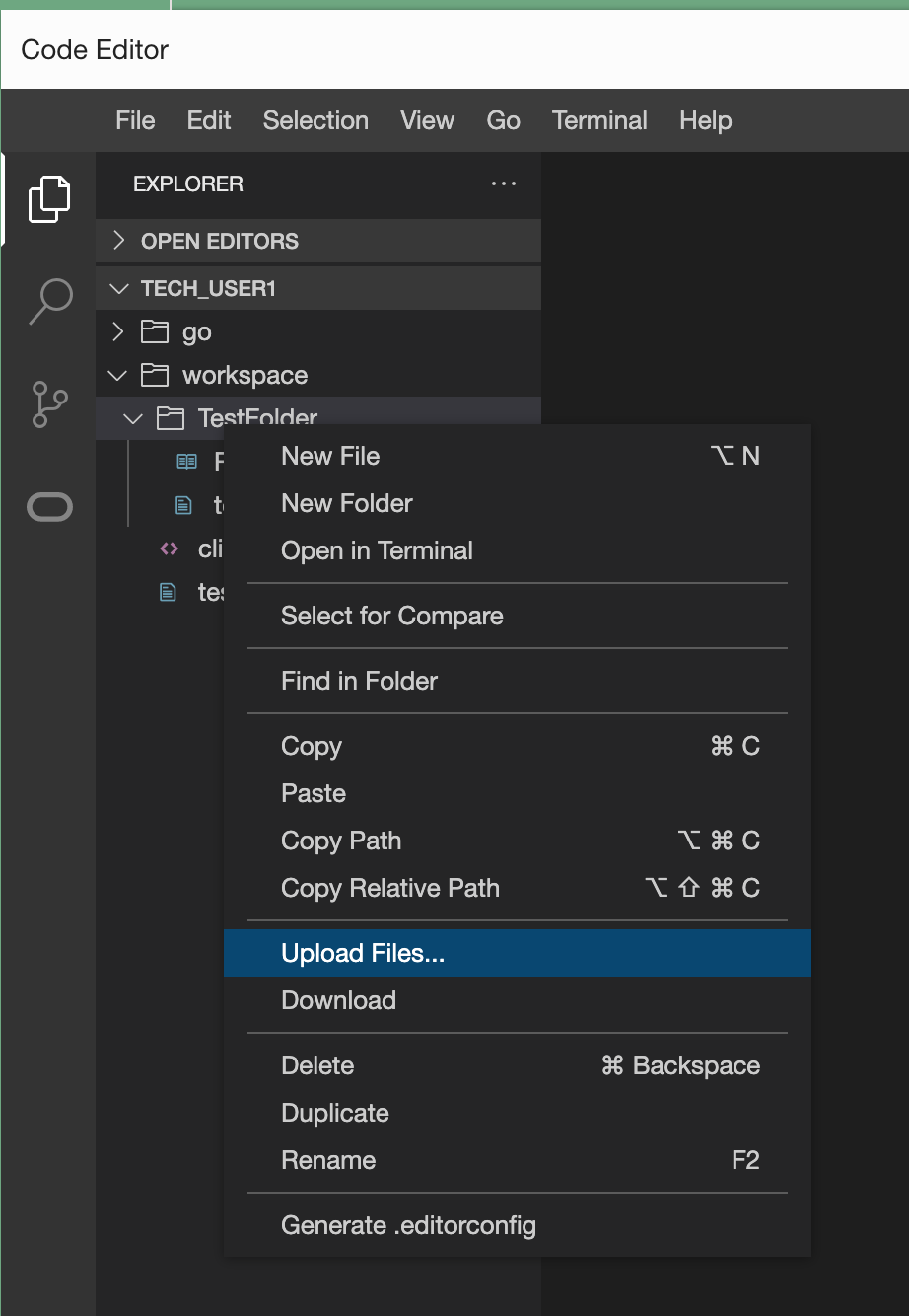 Operaciones con archivos en Code Editor