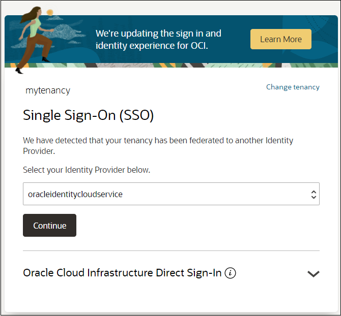 Panel Single Sign-On para Oracle Identity Cloud Service