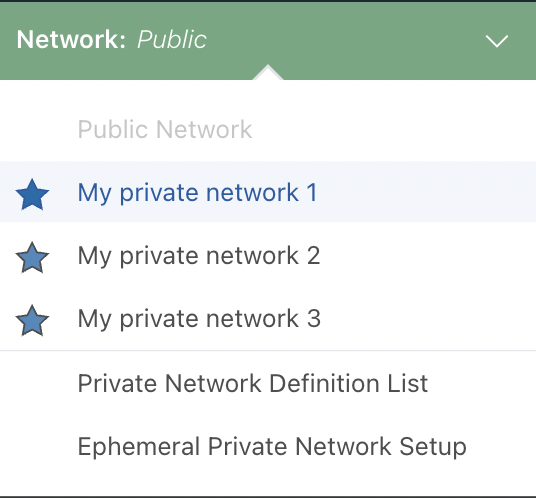 Opción de menú de configuración de redes privadas.