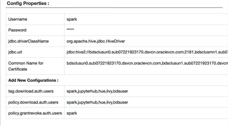 Ventana de propiedades de configuración de Spark