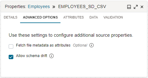 Casilla de control Permitir cambio de esquema en el panel Propiedades del operador de origen