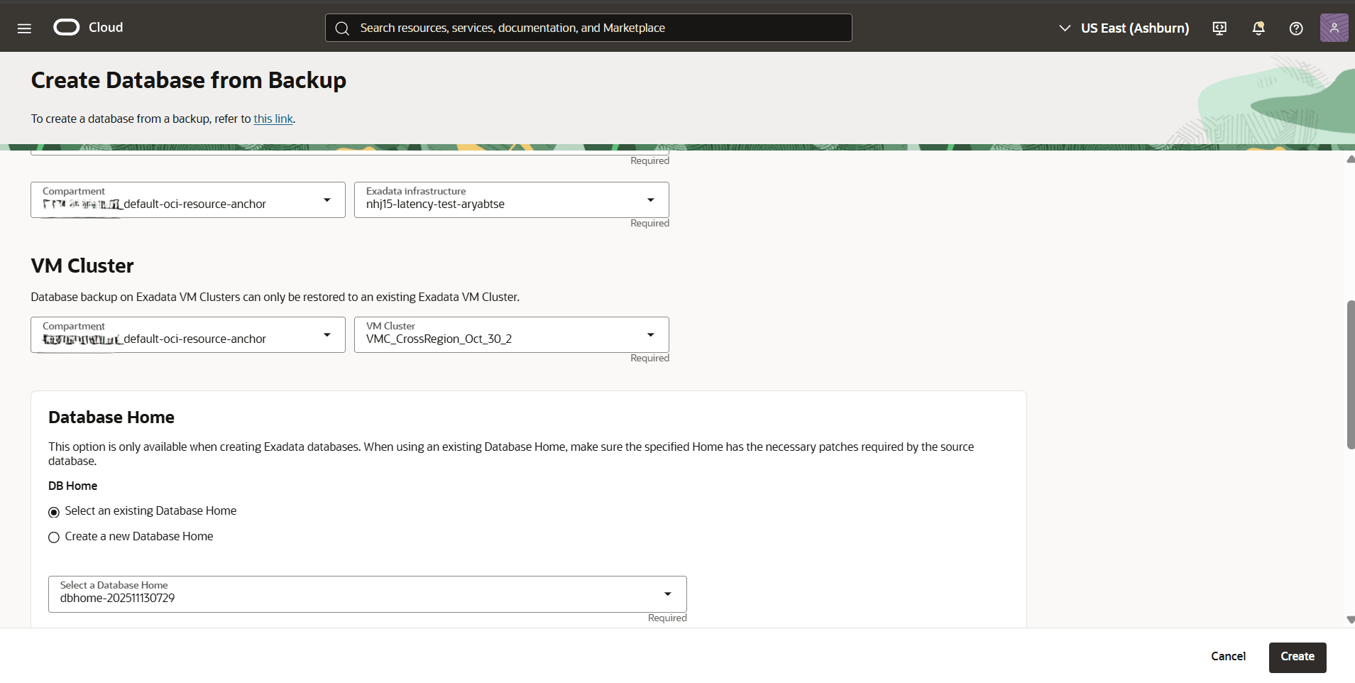 Esta captura de pantalla muestra cómo crear una base de datos a partir de una copia de seguridad.