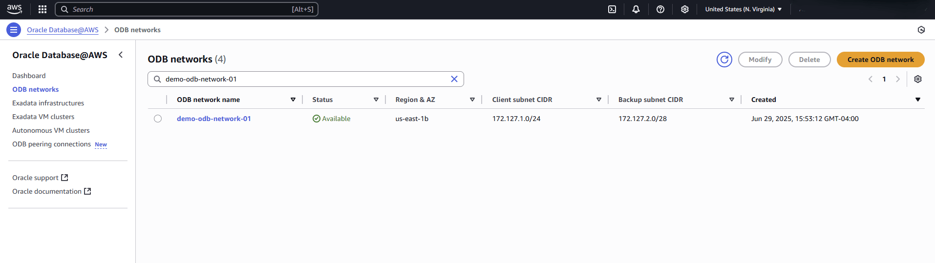 Esta captura de pantalla muestra la última parte de la creación de una red ODB.