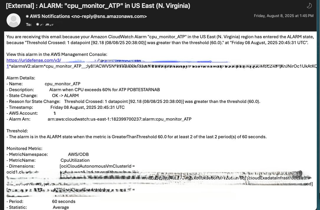 Esta captura de pantalla muestra un ejemplo del correo electrónico que recibirá.