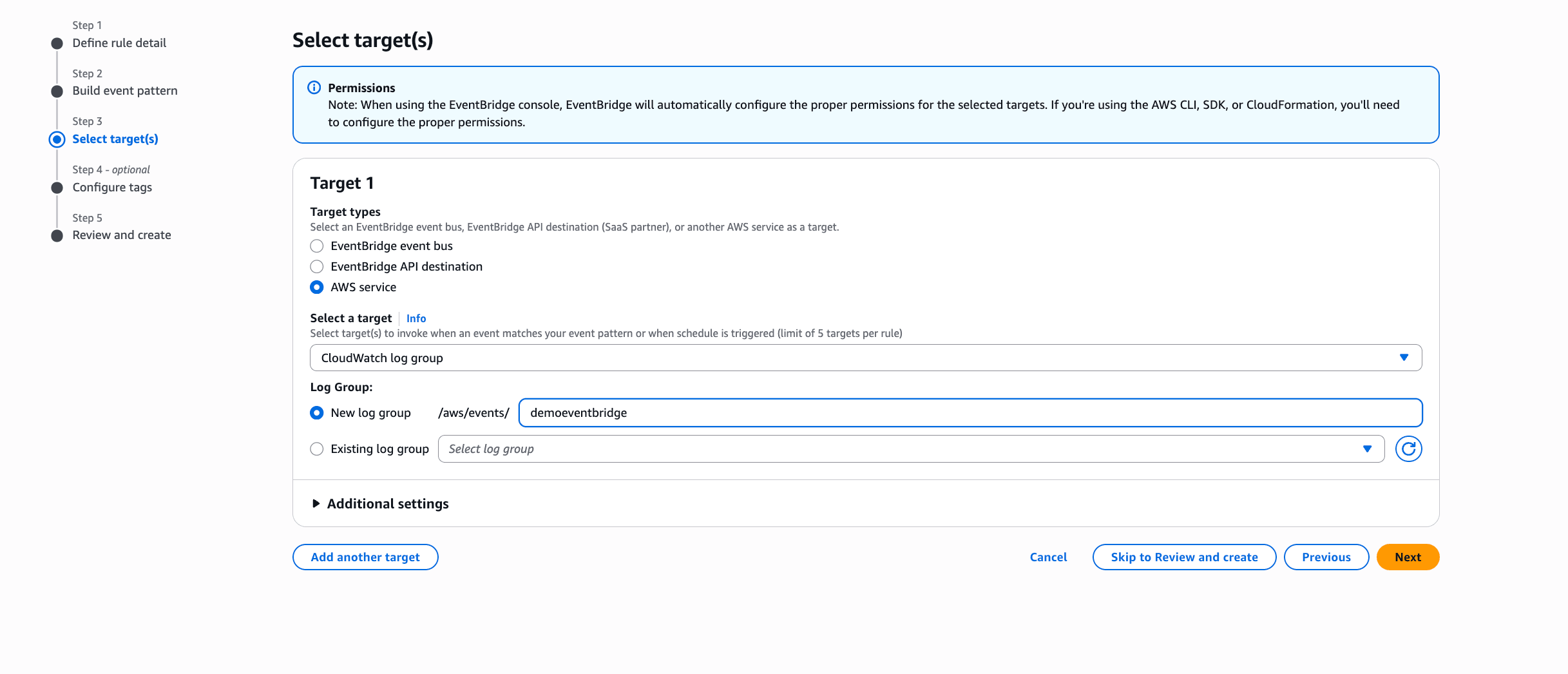 Esta captura de pantalla muestra la tercera parte de la creación de una regla.