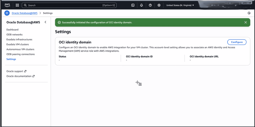 Esta captura de pantalla muestra cómo configurar el dominio de identidad de OCI.