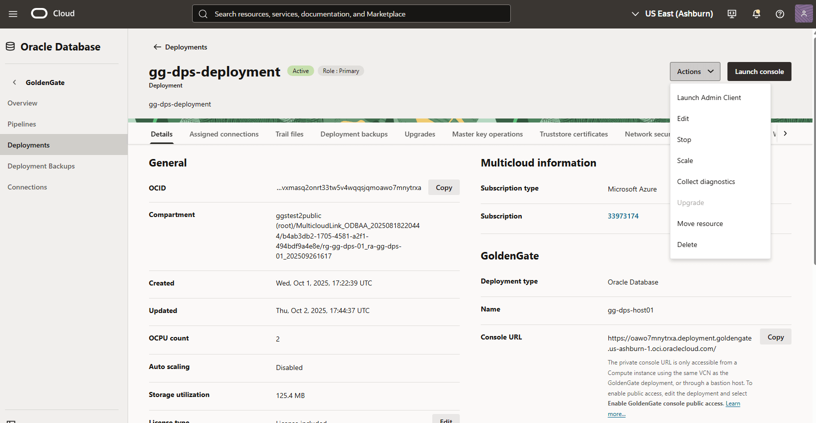 Esta captura de pantalla muestra cómo modificar un despliegue GoldenGate