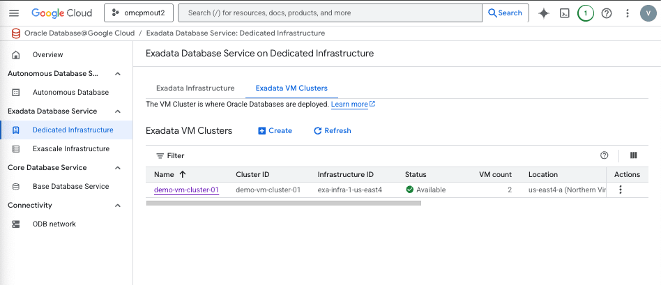 Captura de pantalla de modificación del proceso de base de datos de Exadata.
