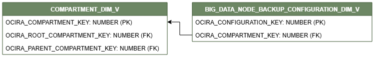 Diagrama de relaciones que muestra la tabla de dimensiones, BIG_DATA_NODE_BACKUP_CONFIGURATION_DIM_V.
