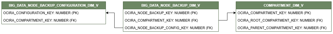 Diagrama de relaciones que muestra la tabla de dimensiones, BIG_DATA_NODE_BACKUP_DIM_V.