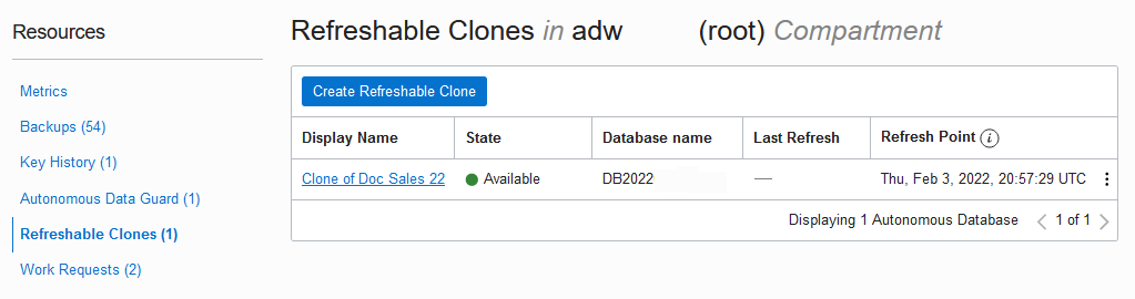 A continuación se muestra la descripción de adb_resources_refreshable_clones.png A continuación se muestra la descripción de adb_resources_refreshable_clones.png