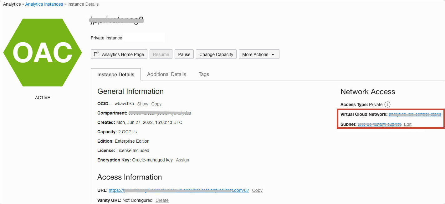 Opciones para editar la VCN o subred