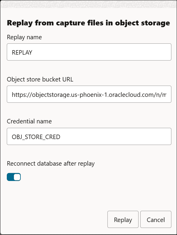 A continuación, se incluye la Descripción de adbs-replay-capture-object-storage.png