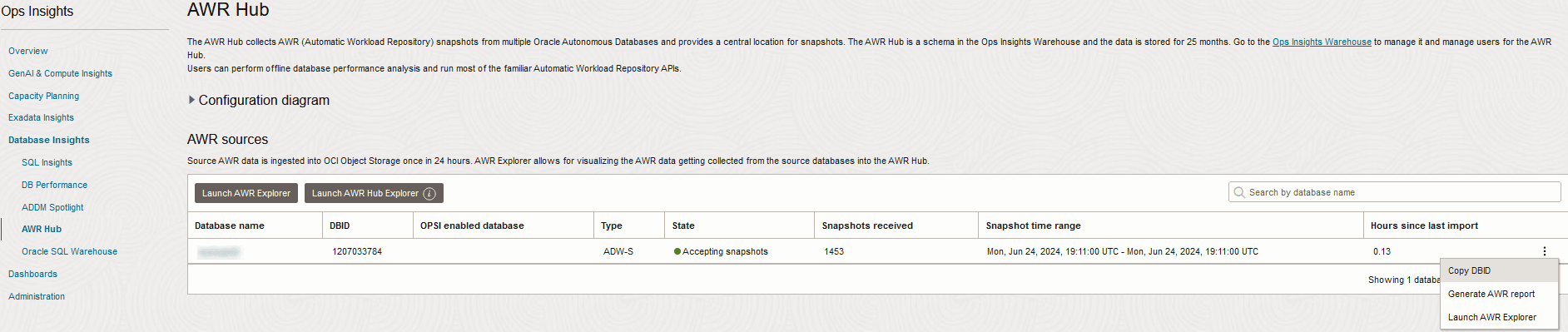 En el gráfico se muestra la opción de menú Launch AWR Explorer