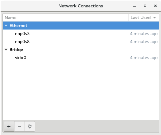 En la figura, se muestra el editor de conexiones de red y una lista de los dispositivos de red que están en el sistema.