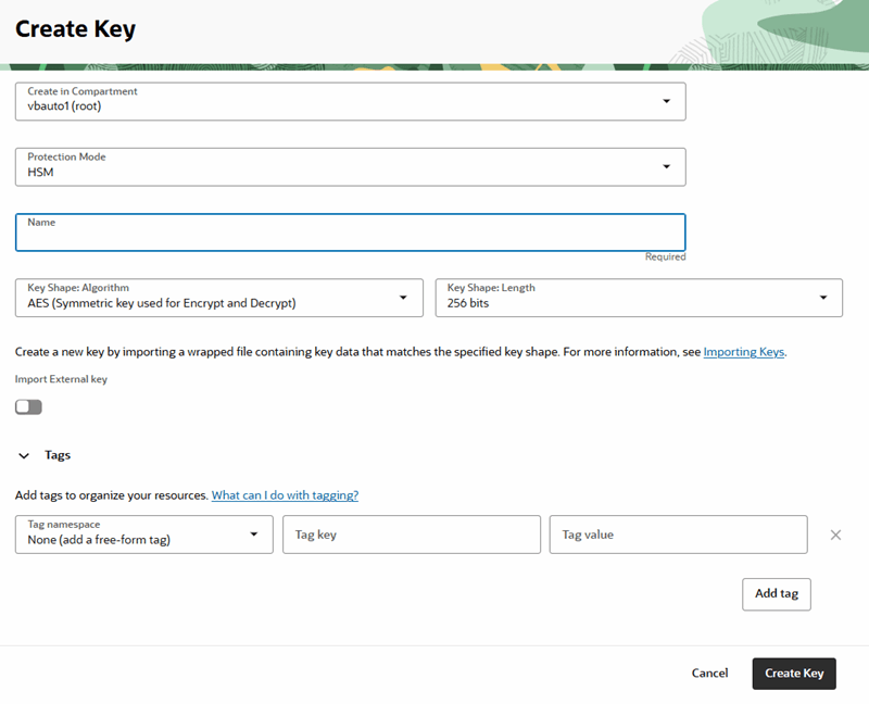 A continuación, se incluye la Descripción de vault-create-key.png