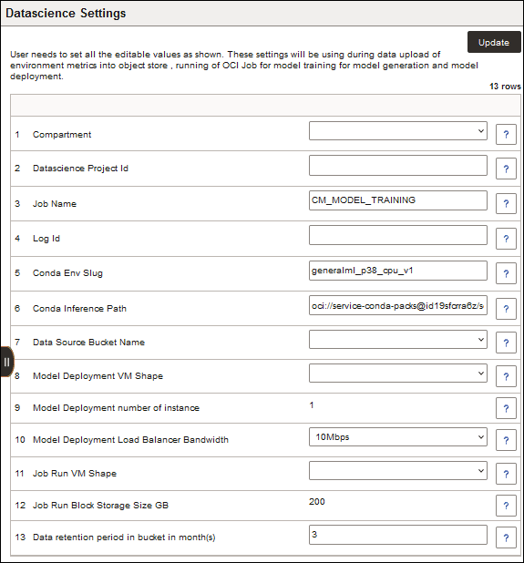 Página Configuración de Datascience en Cloud Manager