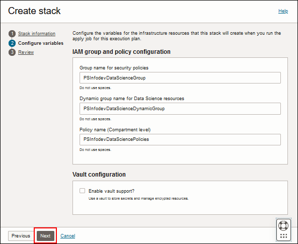 Crear Página de Pila, Configurar Variables