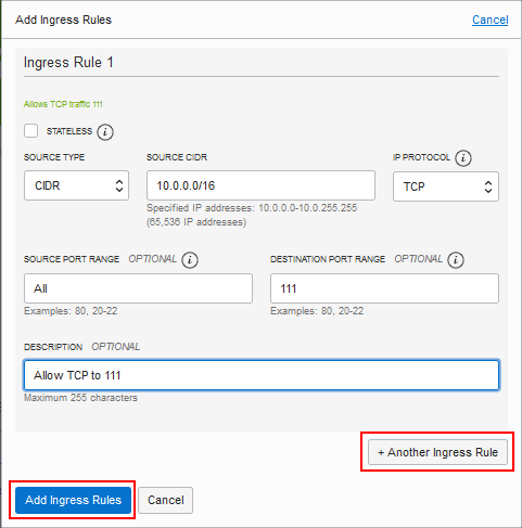Cuadro de diálogo Agregar reglas de entrada
