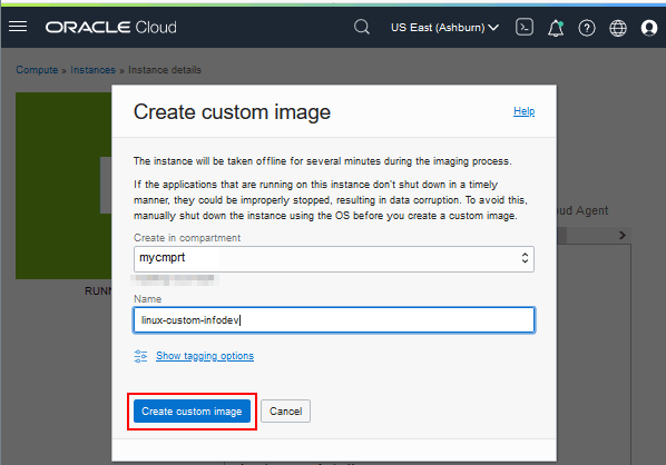 Cuadro de diálogo Create Custom Image (Crear imagen personalizada)