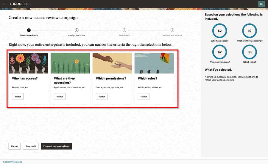 Dimensiones disponibles en la campaña de revisión de acceso