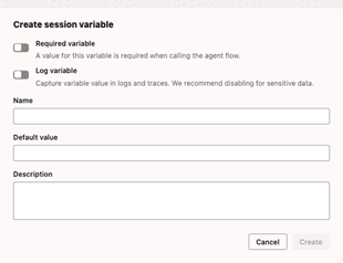 Se muestra el cuadro de diálogo Crear variable de sesión.