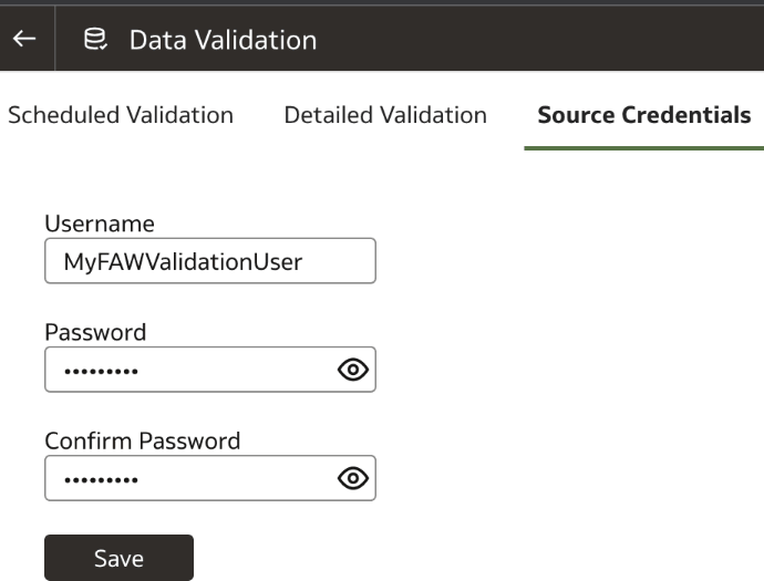 A continuación se incluye la Descripción de fawag-data-validation-source-credentials.png A continuación se incluye la Descripción de fawag-data-validation-source-credentials.png