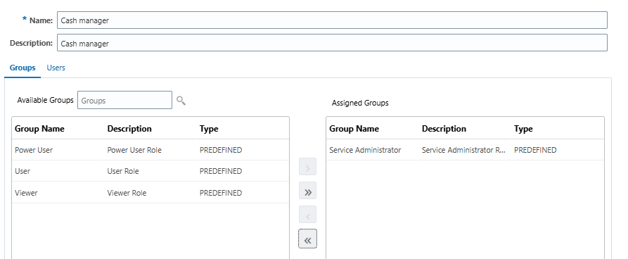 Crear grupos de usuarios para Cash Manager