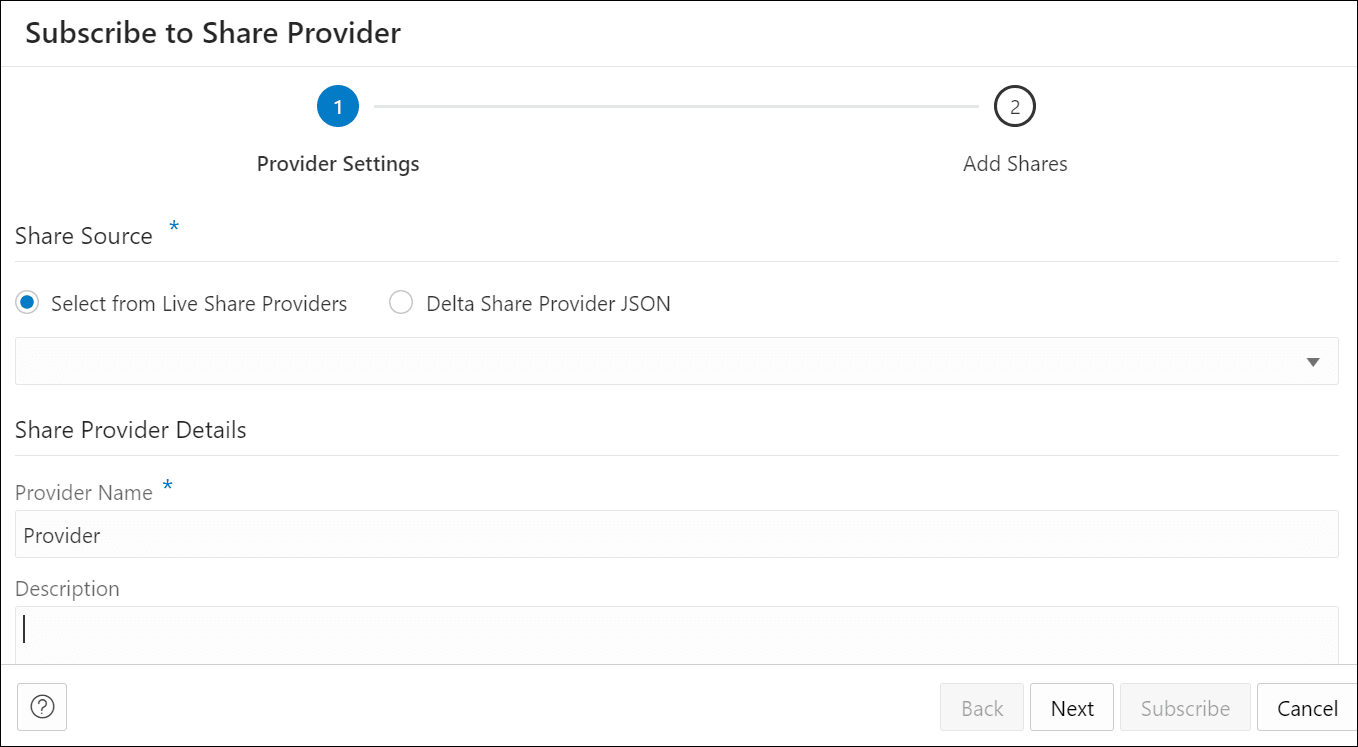 A continuación se incluye la Descripción de subscribe-live-share-provider.png
