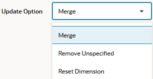 Las actualizaciones de dimbuild incrementales incluyen Fusionar, Eliminar sin especificar y Restablecer dimensión