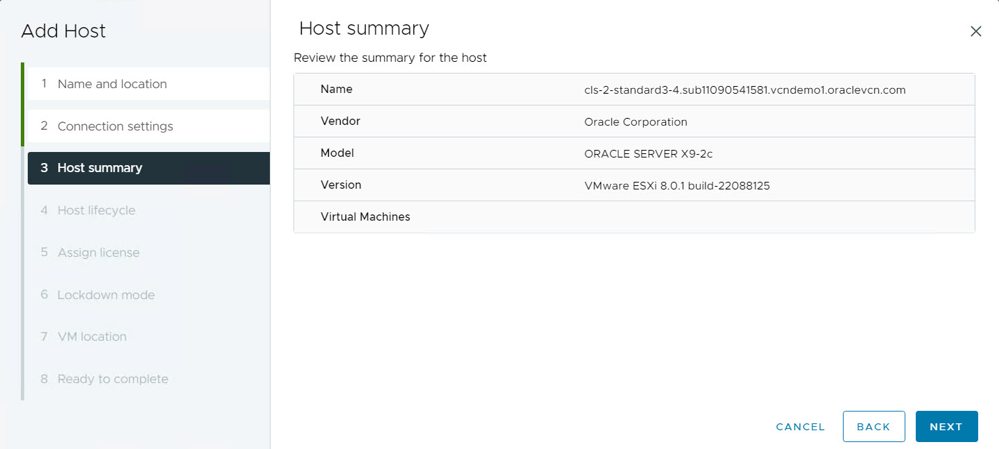 vCenter - Agregar host - Resumen de host