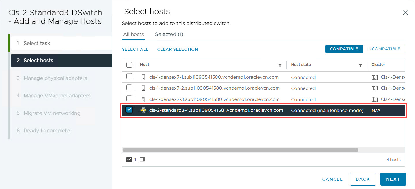 vDS - Seleccionar host