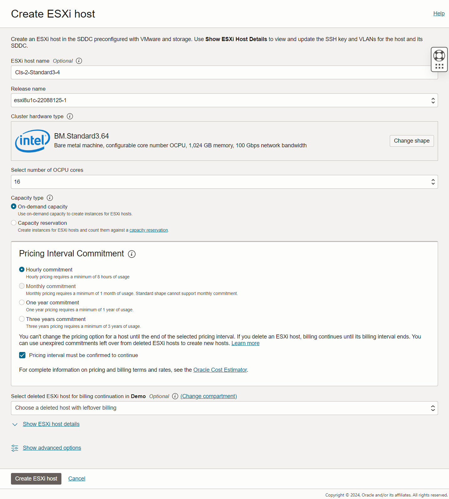 Crear host ESXi: formulario