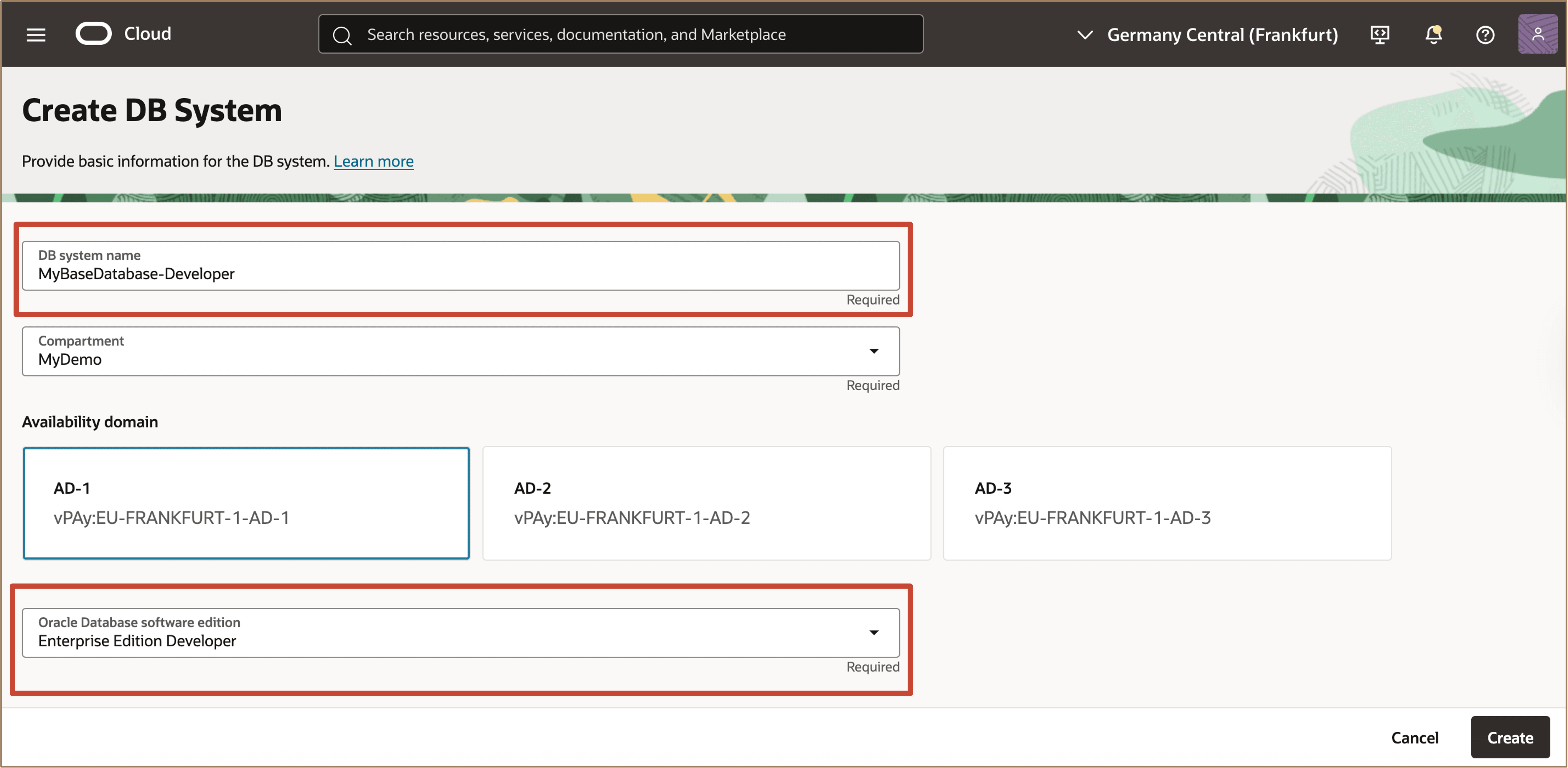 Imagen que muestra la selección de basedb para desarrolladores