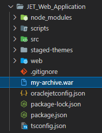 Archivo WAR en la carpeta raíz de una aplicación web de Oracle JET.