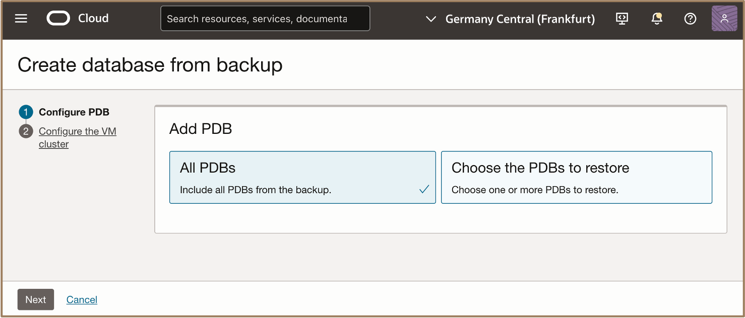 Imagen en la que se muestra la creación de base de datos a partir de copia de seguridad