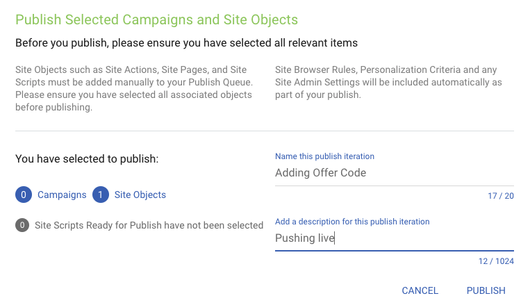 Código de oferta de publicación Publicando código de oferta