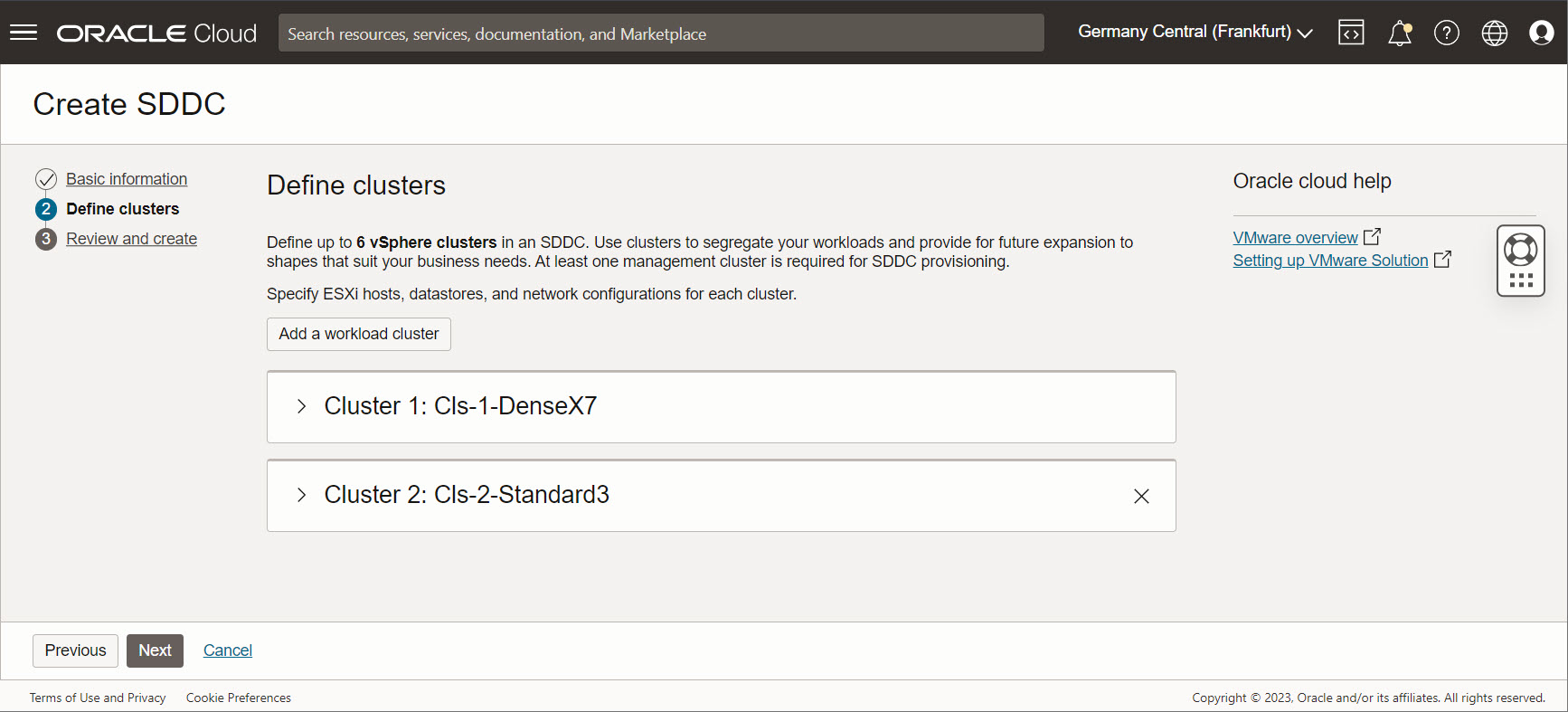 Resumen de Clusters de SDDC