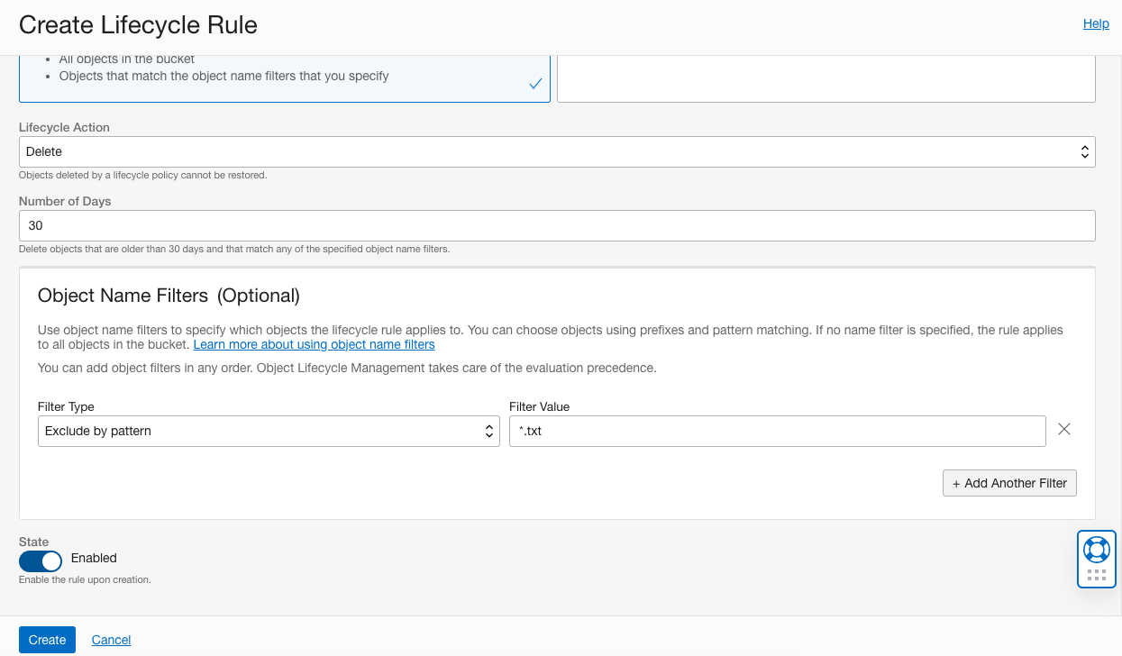 Crear exclusión de patrón de consola de reglas de ciclo de vida