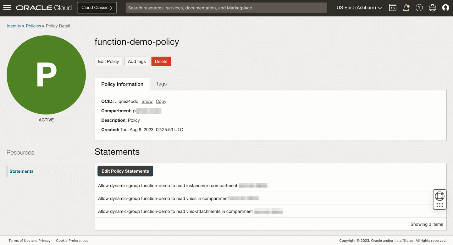 Política de IAM creada