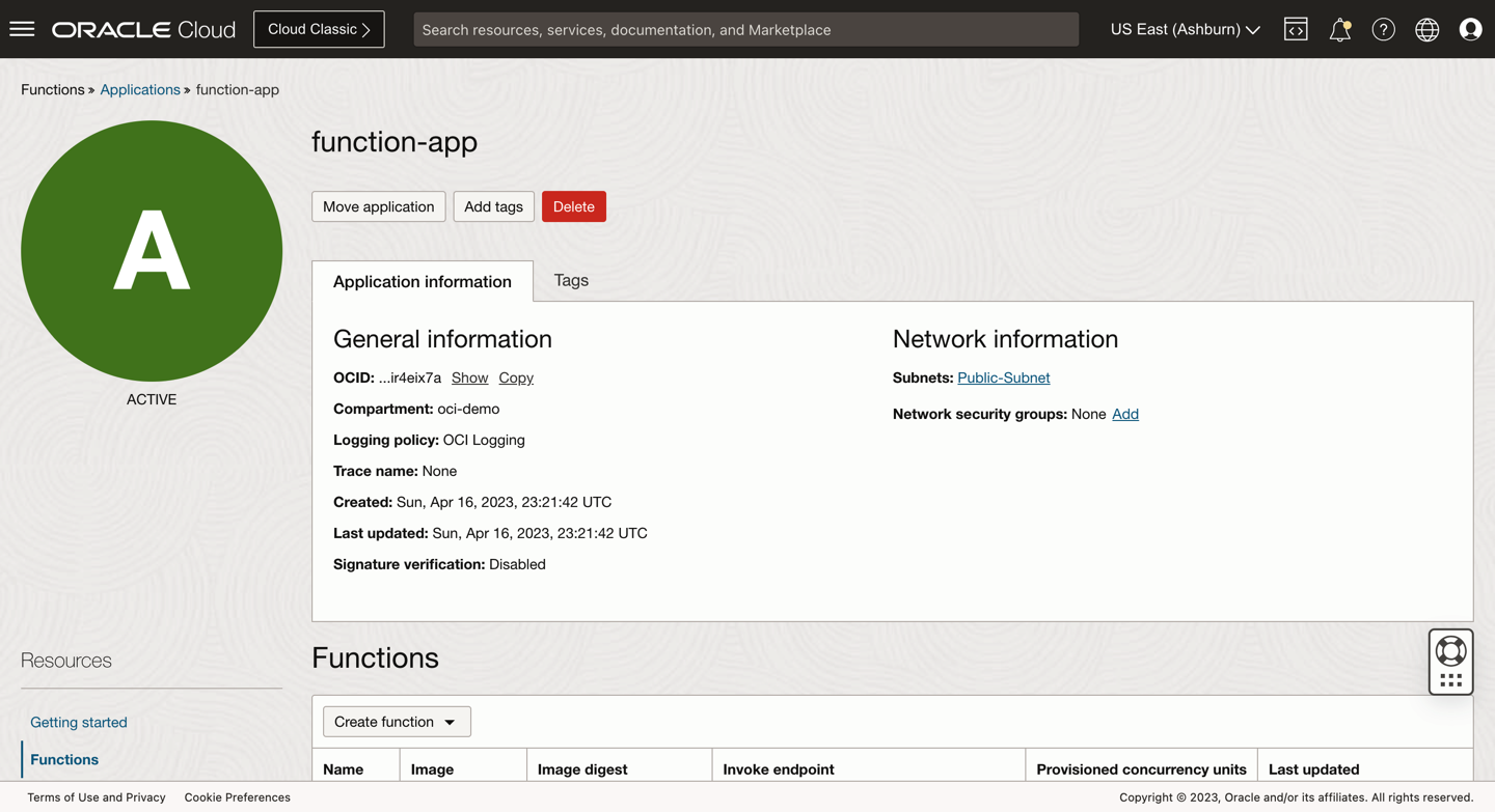 Aplicación de función de creación