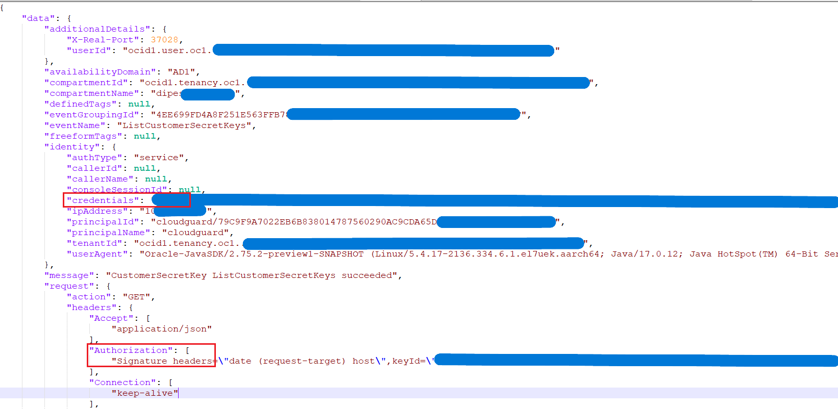 carga útil de json antes de la eliminación