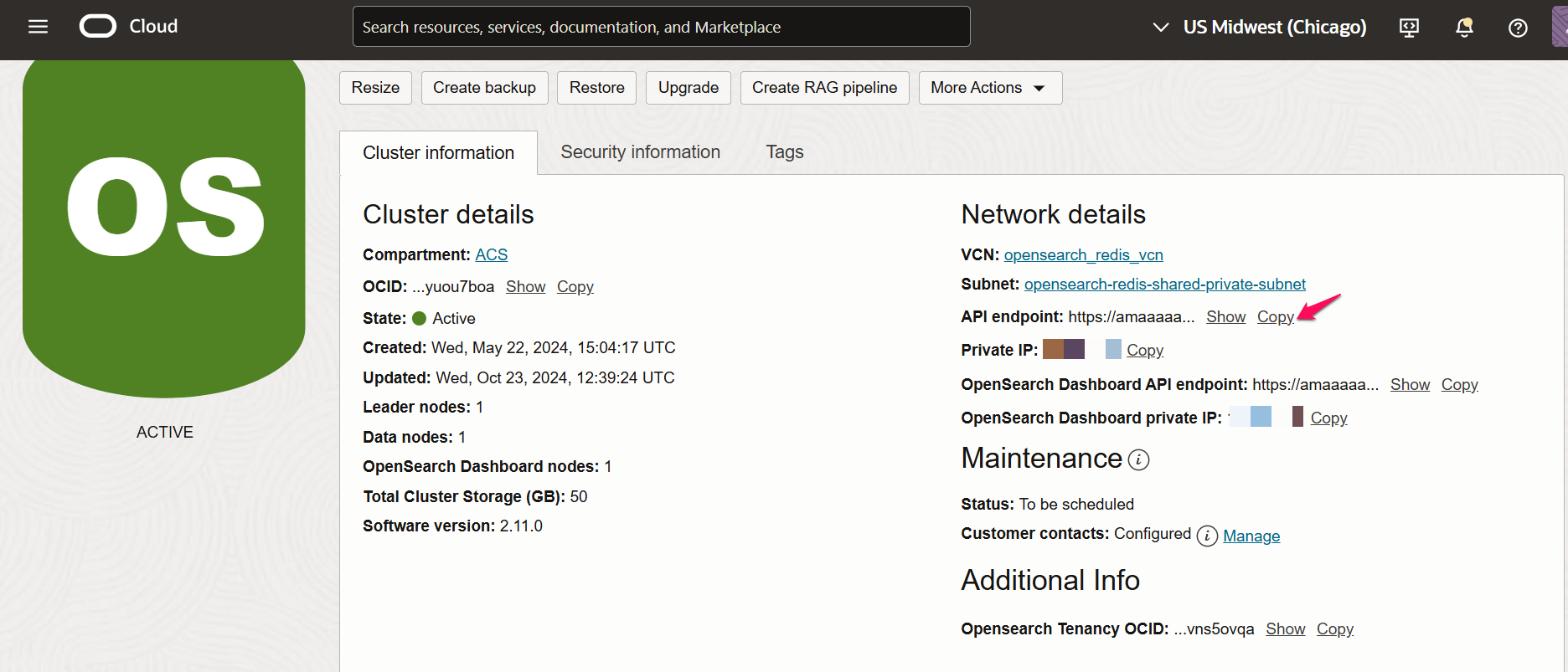 OpenSearch API de cluster EndPoint